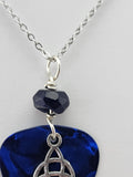 Celtic Guitar Pick Necklace made with Freshwater Cultured pearl and Blue Gold Stone