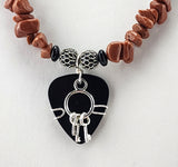 Tiny Keys Guitar Pick Necklace filled with sparkly Bling Made with Goldstone and black vintage accent beads