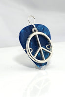 Light Blue/Teal Guitar Pick Pendant with Silver Peace Charm