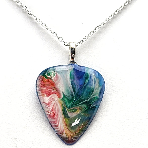 Red Mountains painted guitar pick pendant.  One of a kind! Painted by hand