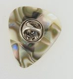 Abalone like guitar pick hat pin with a rainbow cross