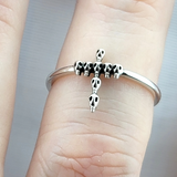 Tiny Skull Cross Ring - Sterling Silver