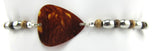 Beaded Guitar Pick Bracelet - Beaded with 5mm Olive Wood and Stainless Steel Beads with a faux Tortoise Shell Guitar Pick