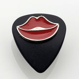 Black Guitar Pick Pin with Red Lips