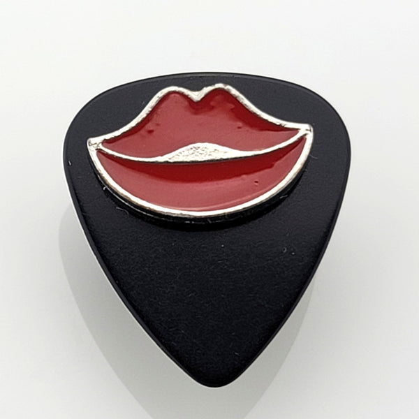 Black Guitar Pick Pin with Red Lips