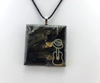 Blues hat and Guitar Ceramic Necklace Black and Gold Unisex large necklace