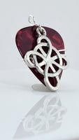 Red Guitar Pick Pendant with silver Celtic knot - Your choice of necklace or keychain