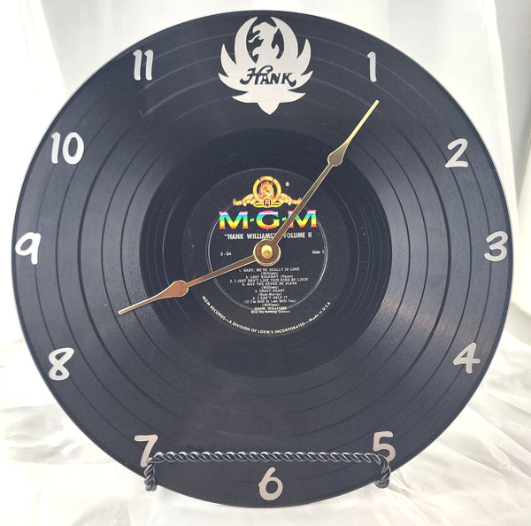 Hank Williams Vinyl Record Clock made from Damaged vinyl record