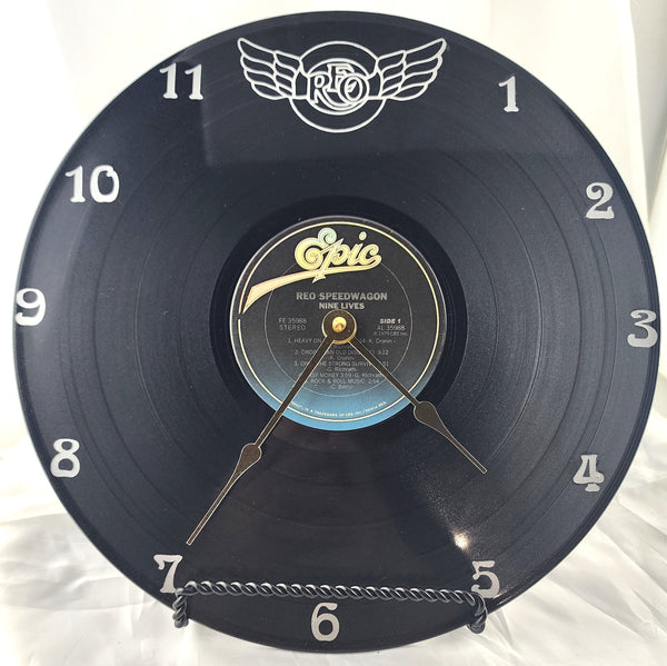 REO Speedwagon "Nine Lives" Vinyl record clock made from REAL album