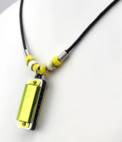 Gold Harmonica Necklace - Gold Harmonica with Yellow and white candy beads