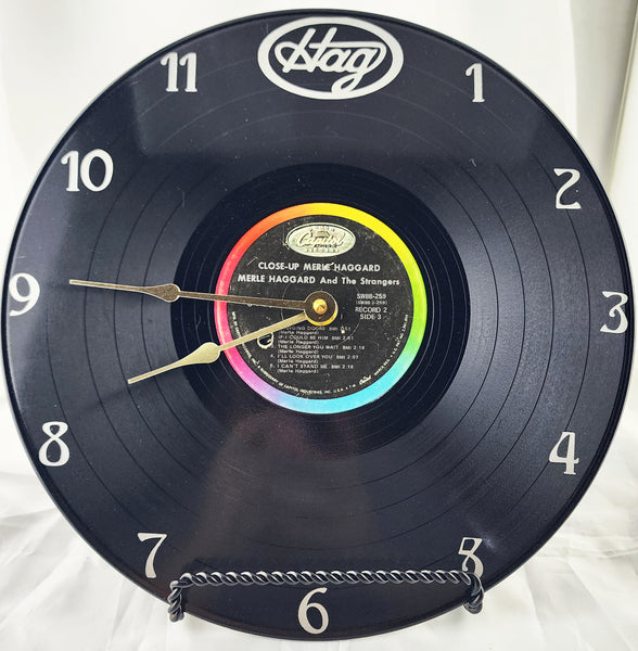 Merle Haggard "Close-up" Vinyl Record Clock - Recycled vinyl record