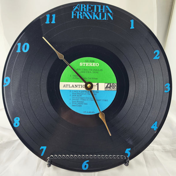 Aretha Franklin "Aretha Now" Vinyl Record Clock - Made from damaged record.
