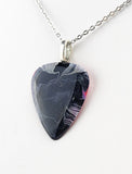 Black and White painted Pink guitar pick pendant.  One of a Kind