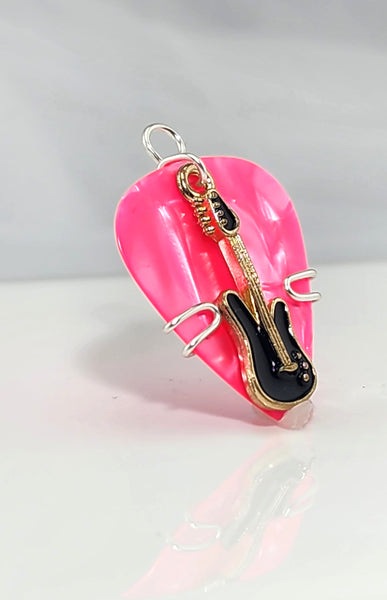 Pink Guitar Pick Pendant with black guitar charm