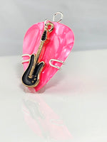 Pink Guitar Pick Pendant with black guitar charm