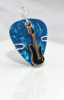 Light Blue/ Teal Guitar Pick Pendant with black guitar charm