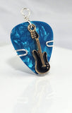 Light Blue/ Teal Guitar Pick Pendant with black guitar charm