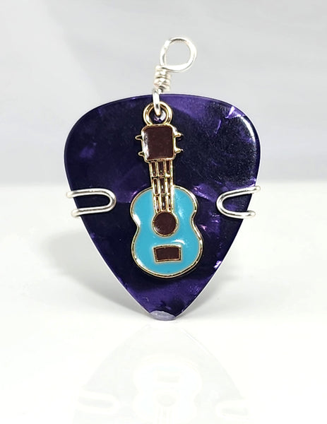 Purple Guitar Pick Pendant with Blue guitar charm