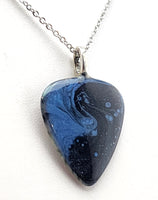 Blue and Black Galaxy Guitar Pick Pendant.  One of a kind OOAK