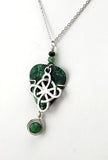 Celtic Guitar Pick Necklace made with Jade and vintage wood beads.