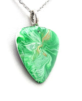 Green and Gold Painted Guitar Pick Necklace.  One of a Kind