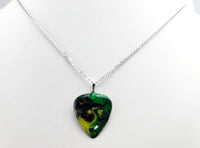Green, Black and Gold Painted Guitar Pick Necklace.  One of a Kind