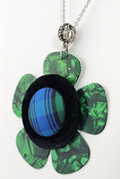 Flower Guitar Pick Necklace made with a vintage button from 1950s Pea Coat.