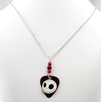 The Skeleton King Guitar Pick Necklace - Created with Painted Quartz and Austrian Crystal Beads
