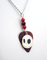 The Skeleton King Guitar Pick Necklace - Created with Painted Quartz and Austrian Crystal Beads
