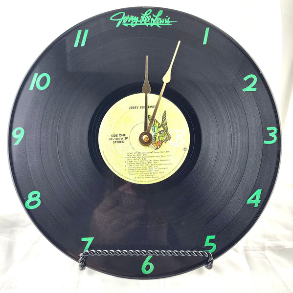 Jerry Lee Lewis Recycled Vinyl Record Clock made from a damaged vinyl record clock.  REAL album, not a reprint