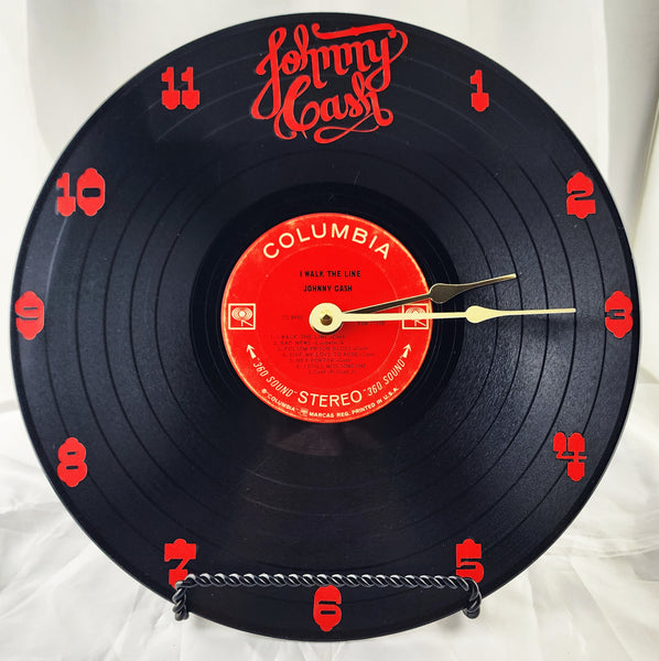 Johnny Cash "I walk the line" Vinyl Record Clock - Recycled from damaged album