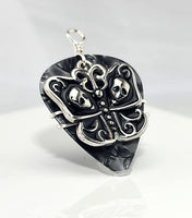 Gray Guitar Pick Pendant with Skull Butterfly Charm
