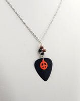 Neon Orange Peace sign Guitar Pick Necklace made with Garnet and Onyx gemstones