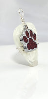 White Guitar Pick Pendant with Red Paw Print Charm