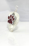White Guitar Pick Pendant with Red Paw Print Charm