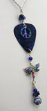 Peace Signs and Dragonfly Guitar Pick Necklace - Dragonfly Jewelry - Made with Lapis Chips and Sodalight bead.