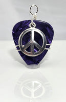 Purple Guitar Pick Pendant with Silver Peace Charm