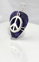 Purple Guitar Pick Pendant with Silver Peace Charm