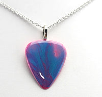Pink Guitar Pick Pendant painted Blue One of a kind