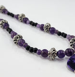 Purple Treble Clef Guitar Pick Necklace beaded with Amethyst and Onyx.  One of a kind