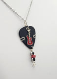 Red, black and silver Guitar Pick Necklace - Created with Dyed Bamboo and Jasper