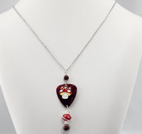 Red Mushrooms Guitar Pick Necklace - Created with painted quartz gemstones