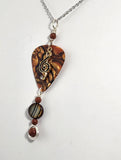 Music Themed Jewelry Guitar Pick Necklace  - Created with Tiger's Eye and Gold Stone