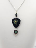Sea Turtle Guitar Pick Necklace - Created with a Sea Turtle Charm and embellished with Jade