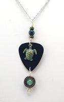 Sea Turtle Guitar Pick Necklace - Created with a Sea Turtle Charm and embellished with Jade
