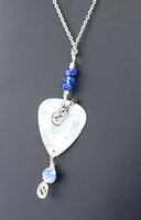 Guitar Pick Necklace - Created with Lapis and Vintage Porcelain beads