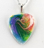Painted Guitar Pick Pendant with rainbow swirls very vibrant!