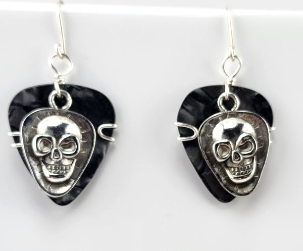 Gray Guitar Pick Earrings with little silver guitar picks with skulls