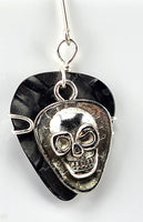 Gray Guitar Pick Earrings with little silver guitar picks with skulls