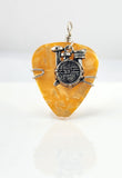 Orange Guitar Pick pendant with Silver Drum set